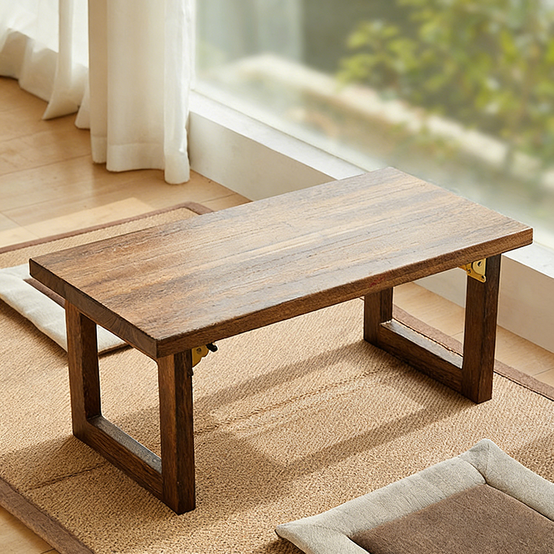 Traditional Japanese Rectangular Solid Paulownia Wood Folding Coffee Table 1-Tier For Living Room