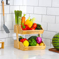 Contemporary Scandinavian Rectangular Bamboo Fruit Basket Desktop Storage Shelf 2/3 Tier For Kitchen