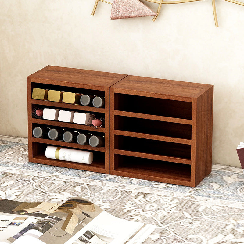 Contemporary Scandinavian Rectangular Pine Plywood Desktop Storage Shelf 4-Tier For Bedroom