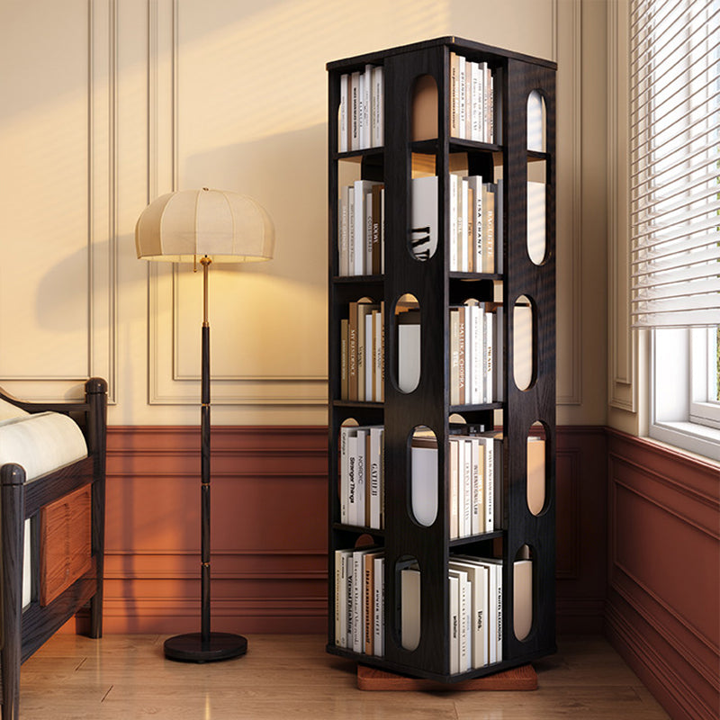Contemporary Ash Wood Bookcase Storage Organizer - Rectangular 360° Rotating Solid Wood Bookshelf Tower 3/4/5/6 Tier For Home Office