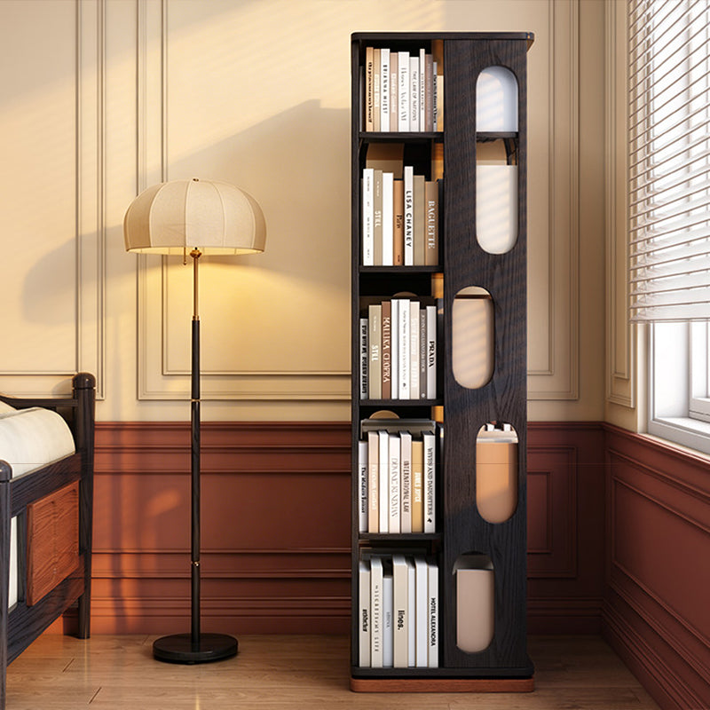 Contemporary Ash Wood Bookcase Storage Organizer - Rectangular 360° Rotating Solid Wood Bookshelf Tower 3/4/5/6 Tier For Home Office