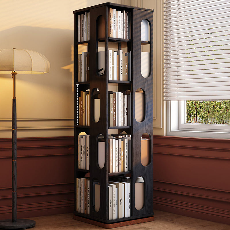 Contemporary Ash Wood Bookcase Storage Organizer - Rectangular 360° Rotating Solid Wood Bookshelf Tower 3/4/5/6 Tier For Home Office