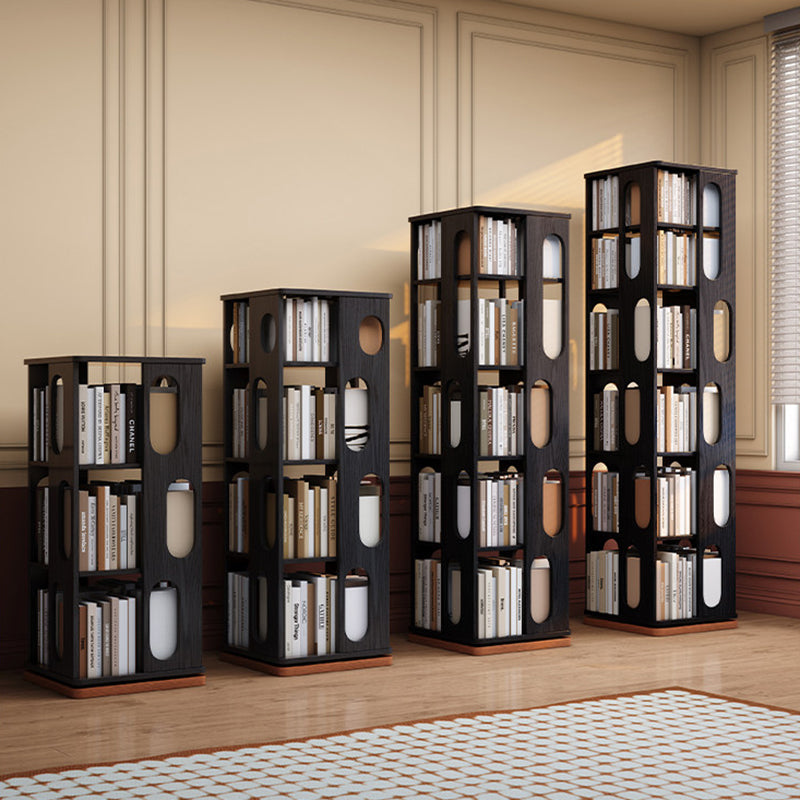 Contemporary Ash Wood Bookcase Storage Organizer - Rectangular 360° Rotating Solid Wood Bookshelf Tower 3/4/5/6 Tier For Home Office