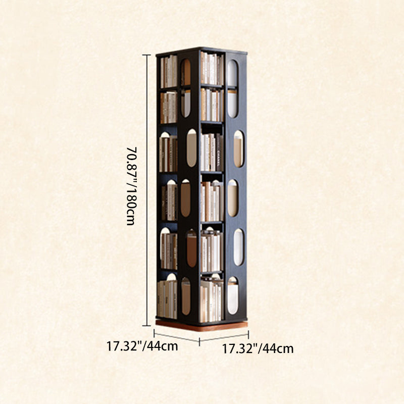Contemporary Ash Wood Bookcase Storage Organizer - Rectangular 360° Rotating Solid Wood Bookshelf Tower 3/4/5/6 Tier For Home Office