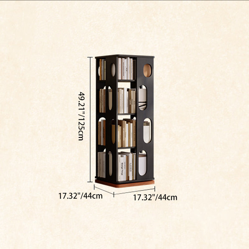 Contemporary Ash Wood Bookcase Storage Organizer - Rectangular 360° Rotating Solid Wood Bookshelf Tower 3/4/5/6 Tier For Home Office