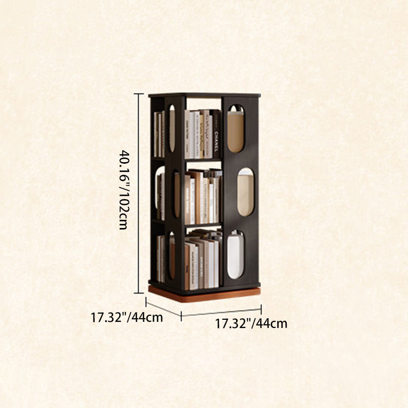 Contemporary Ash Wood Bookcase Storage Organizer - Rectangular 360° Rotating Solid Wood Bookshelf Tower 3/4/5/6 Tier For Home Office