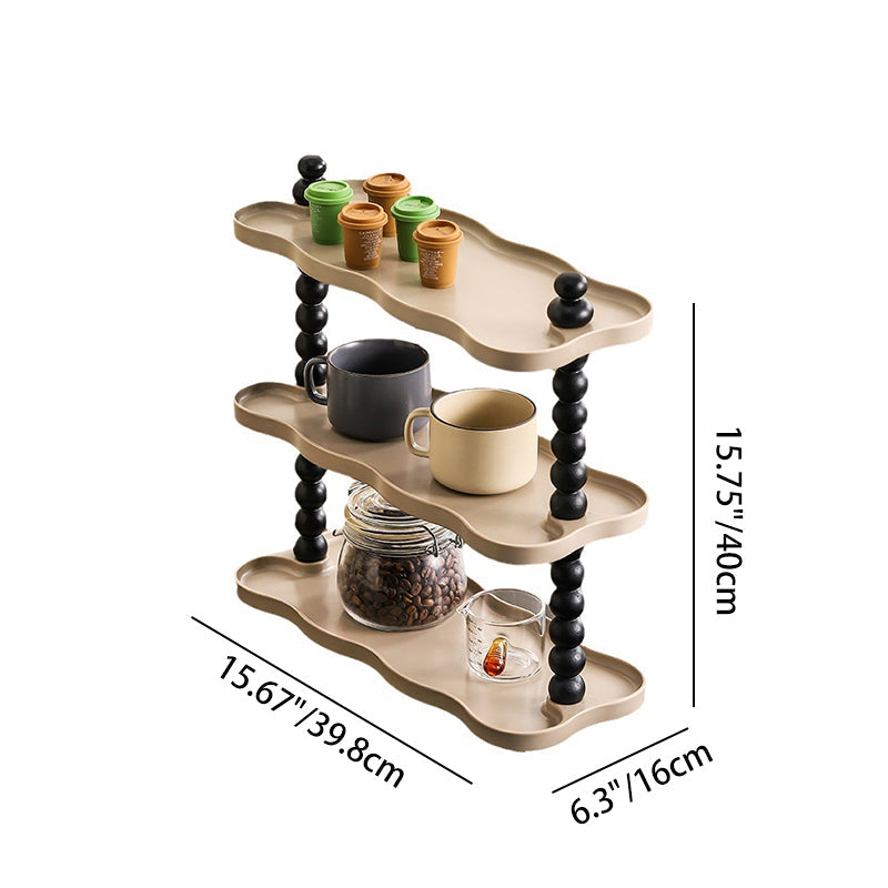 Contemporary  Resin Oak Wood Rectangular Wave-Shaped Desktop Storage Shelf 3-Tier