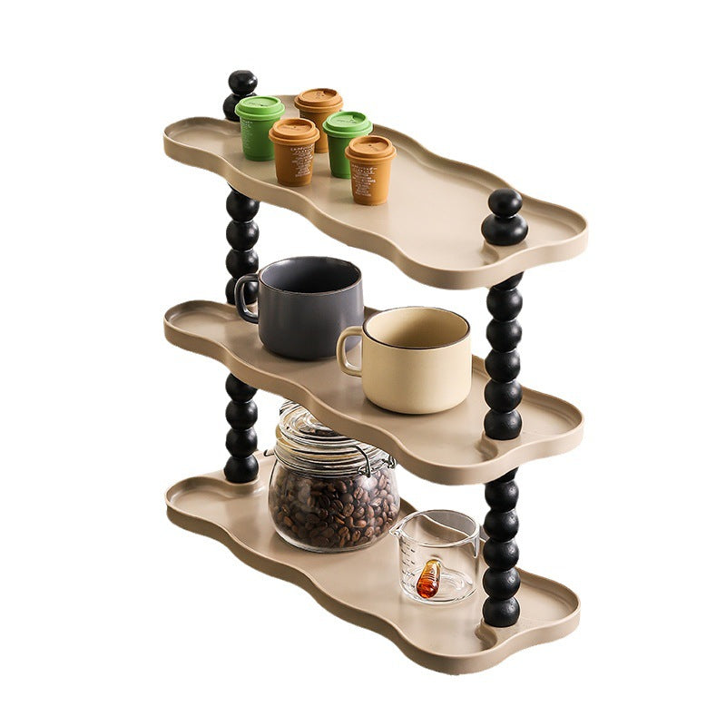 Contemporary  Resin Oak Wood Rectangular Wave-Shaped Desktop Storage Shelf 3-Tier