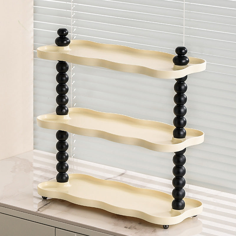 Contemporary  Resin Oak Wood Rectangular Wave-Shaped Desktop Storage Shelf 3-Tier