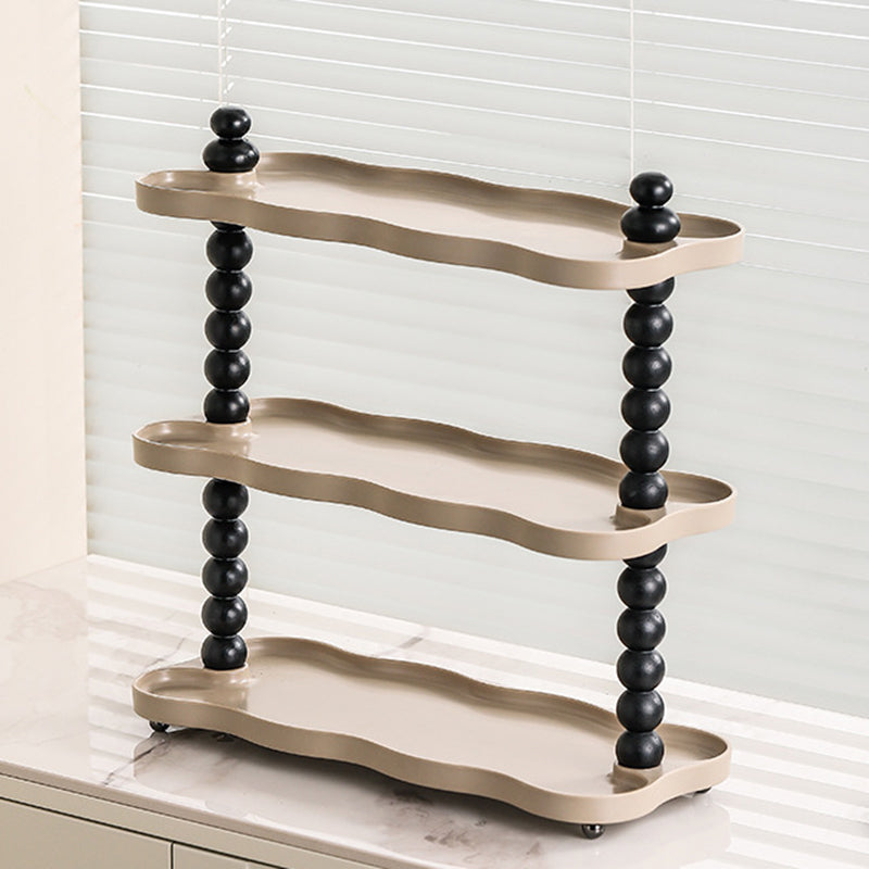 Contemporary  Resin Oak Wood Rectangular Wave-Shaped Desktop Storage Shelf 3-Tier