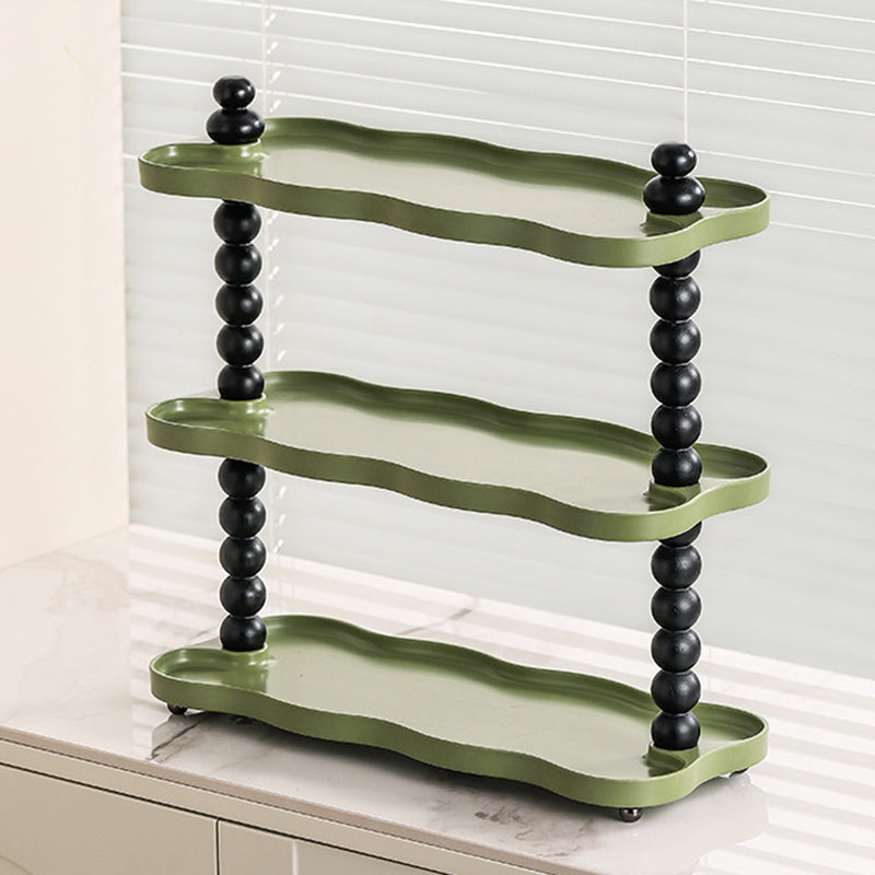 Contemporary  Resin Oak Wood Rectangular Wave-Shaped Desktop Storage Shelf 3-Tier