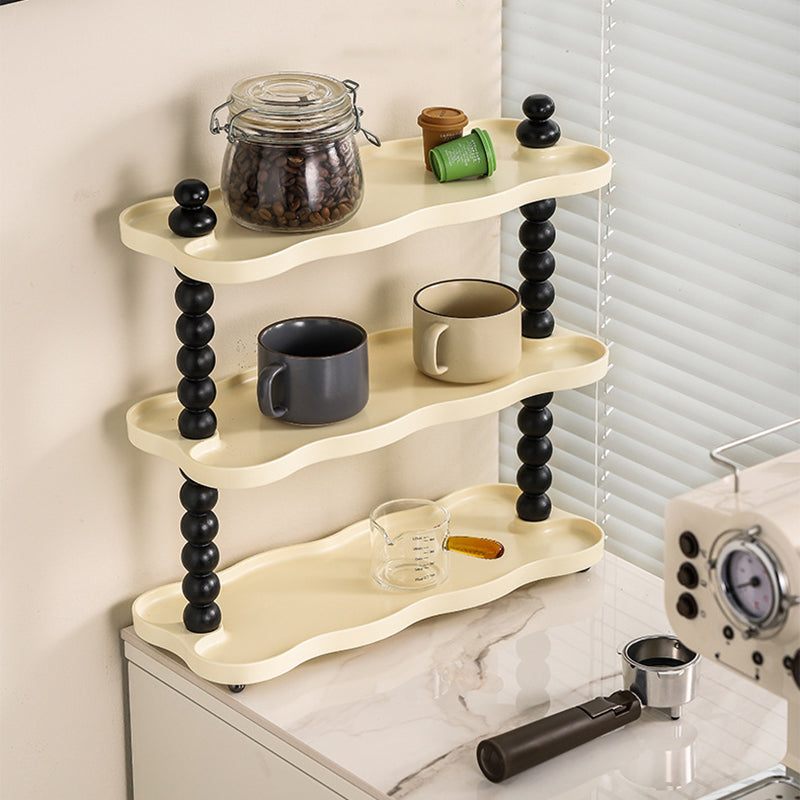 Contemporary  Resin Oak Wood Rectangular Wave-Shaped Desktop Storage Shelf 3-Tier