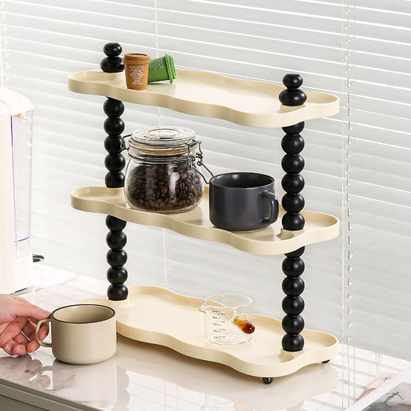 Contemporary  Resin Oak Wood Rectangular Wave-Shaped Desktop Storage Shelf 3-Tier