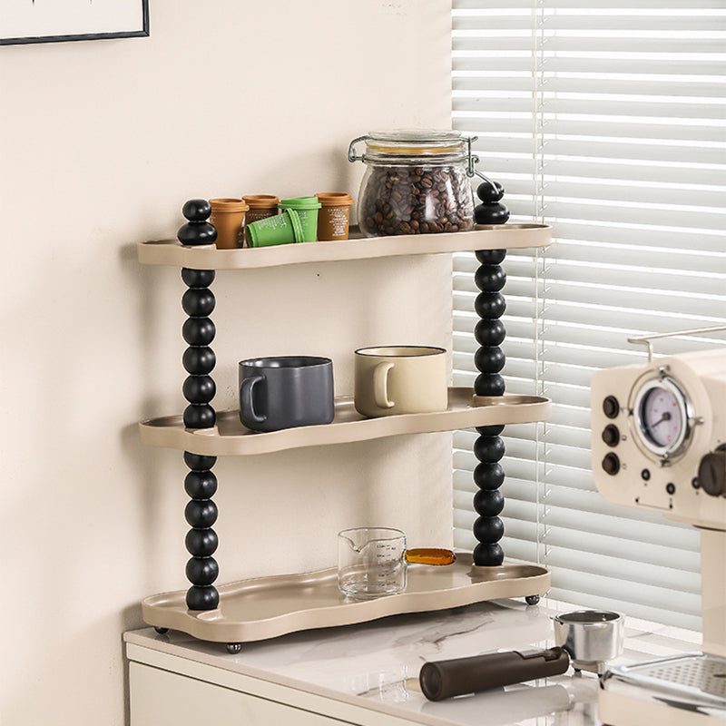 Contemporary  Resin Oak Wood Rectangular Wave-Shaped Desktop Storage Shelf 3-Tier