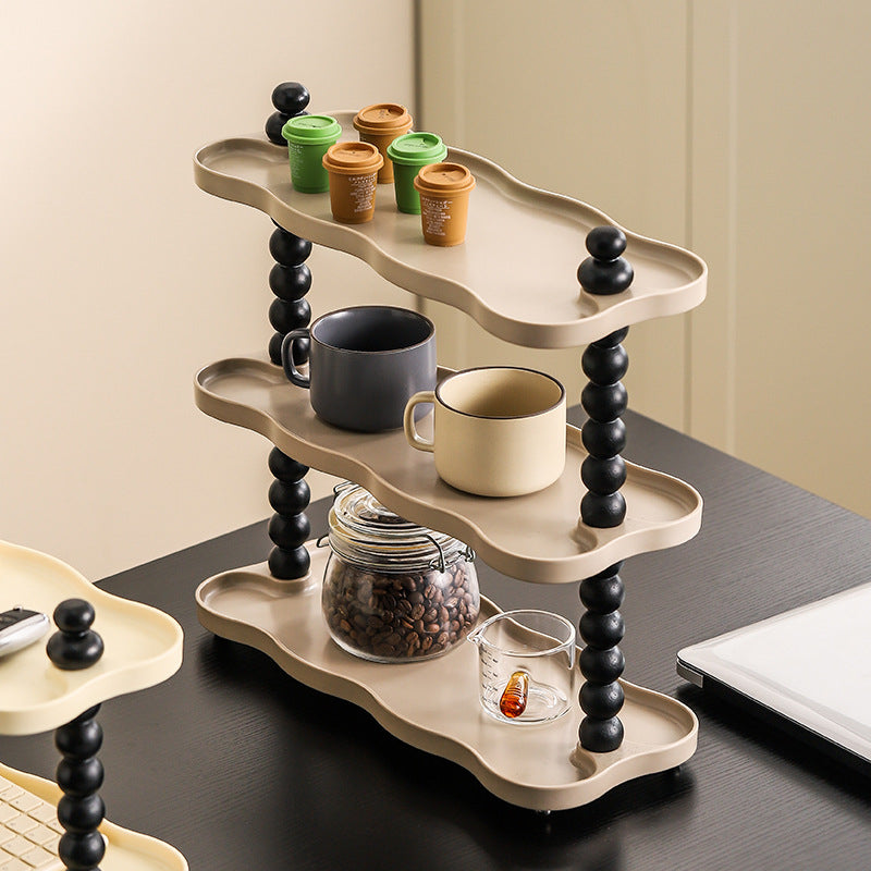 Contemporary  Resin Oak Wood Rectangular Wave-Shaped Desktop Storage Shelf 3-Tier