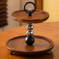 Contemporary Retro Acacia Wood Iron Round Desktop Storage Shelf 2-Tier For Living Room & Bedroom