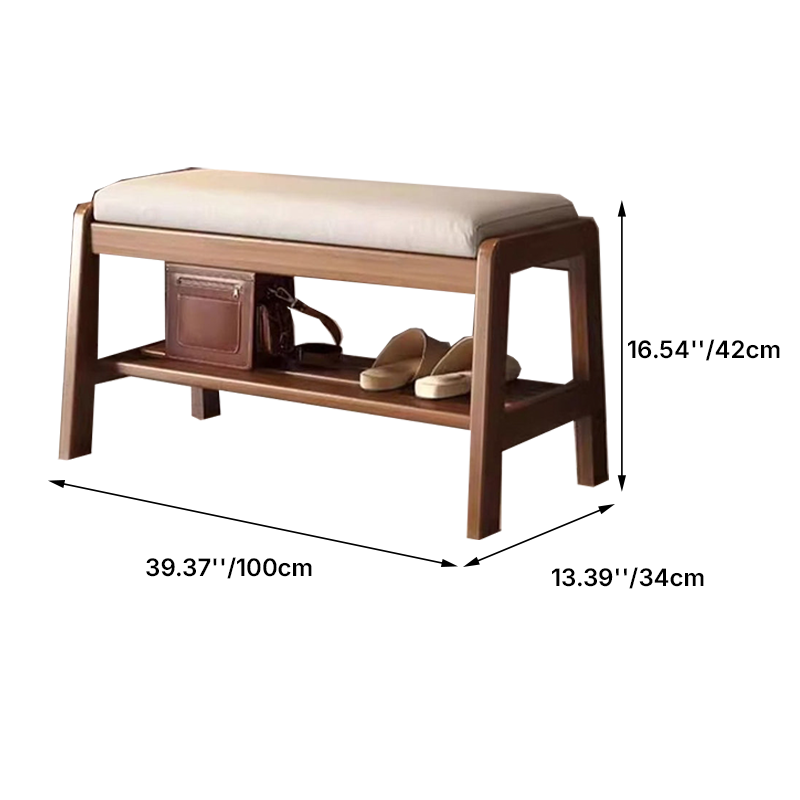 Contemporary Scandinavian Tech Fabric Pine Wood Rectangular Shoe Bench With 1 Shelf For Entryways