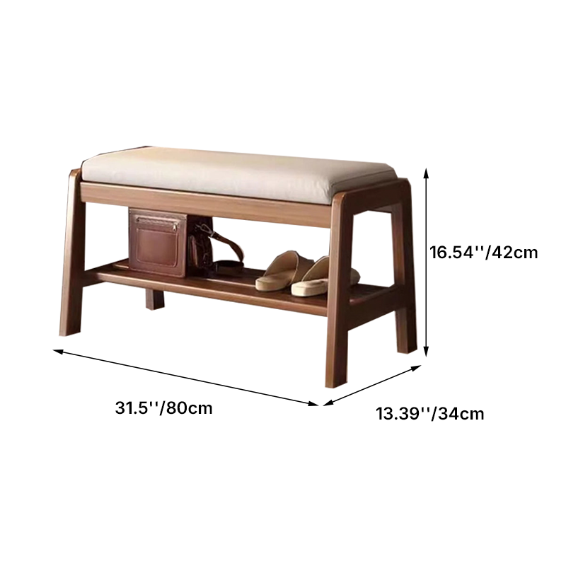 Contemporary Scandinavian Tech Fabric Pine Wood Rectangular Shoe Bench With 1 Shelf For Entryways