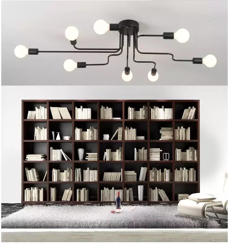 Retro Wrought Iron Multiple Rod Pole Chandelier