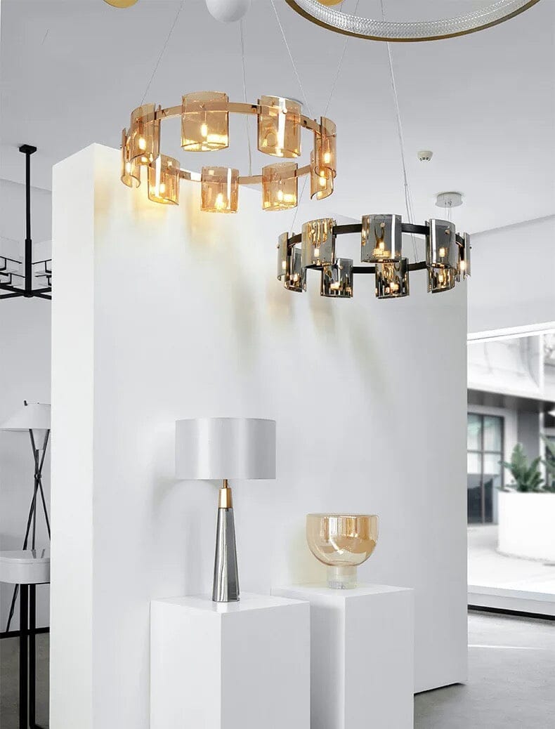 Scandinavian Square Glass Round Ceiling Chandelier