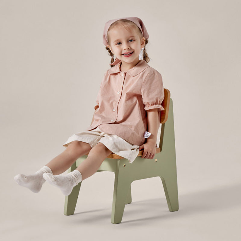 Contemporary Nordic Trapezoidal Durable Beech Wood Kids Low Stool Backrest Armless For Living Room