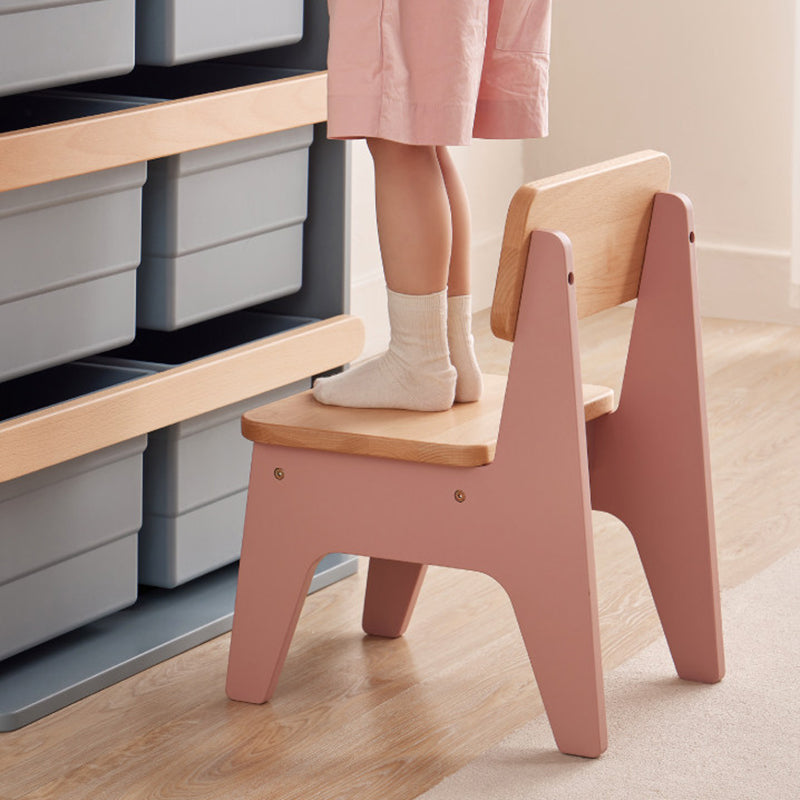Contemporary Nordic Trapezoidal Durable Beech Wood Kids Low Stool Backrest Armless For Living Room