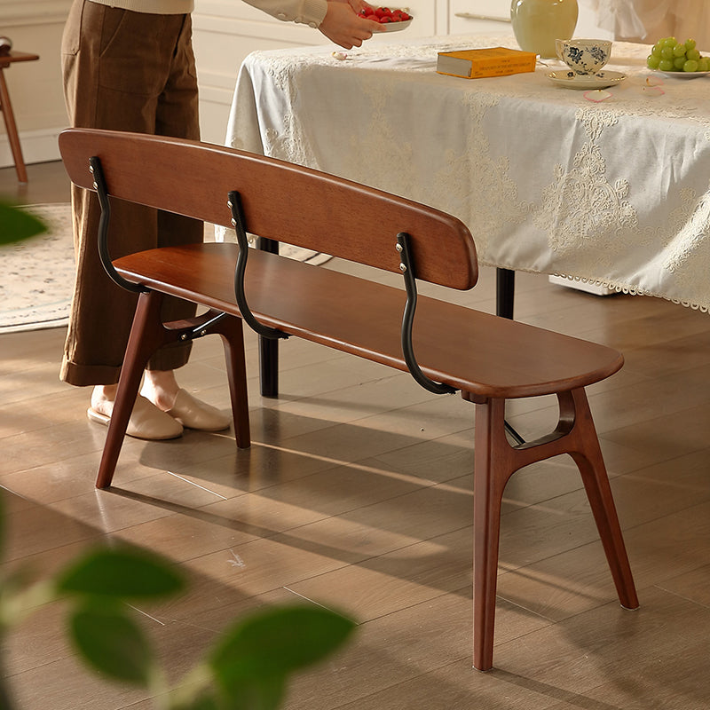 Modern Mid-Century Oval Rubberwood Iron Comfortable Bench Backrest Armless For Dining Room & Entryway