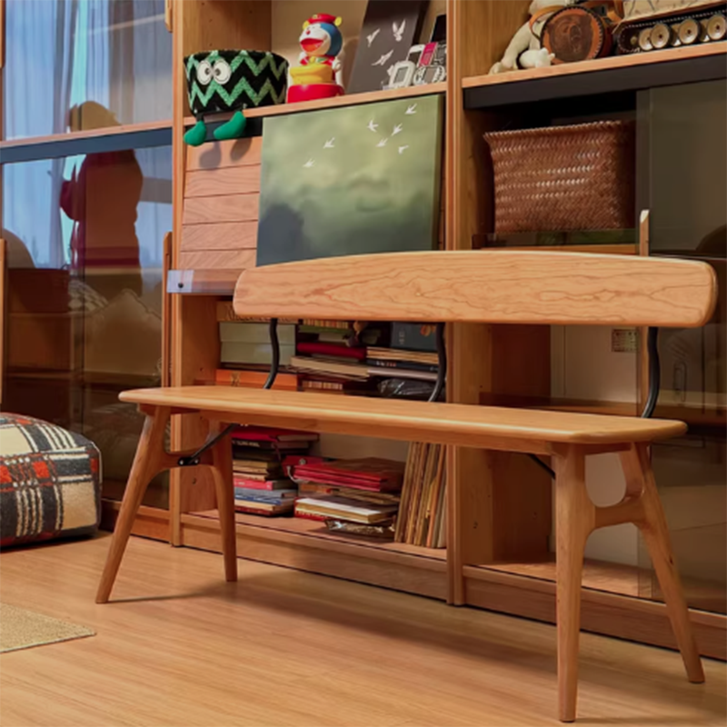 Modern Mid-Century Oval Rubberwood Iron Comfortable Bench Backrest Armless For Dining Room & Entryway