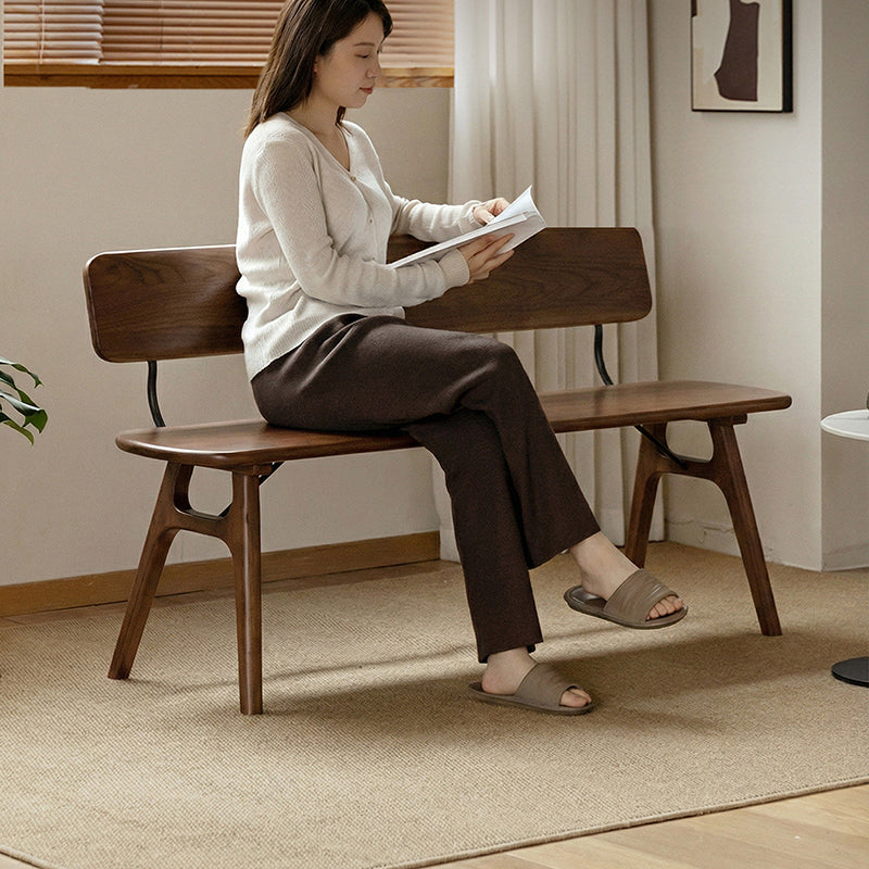 Modern Mid-Century Oval Rubberwood Iron Comfortable Bench Backrest Armless For Dining Room & Entryway