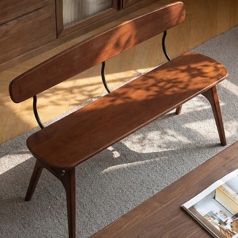 Modern Mid-Century Oval Rubberwood Iron Comfortable Bench Backrest Armless For Dining Room & Entryway