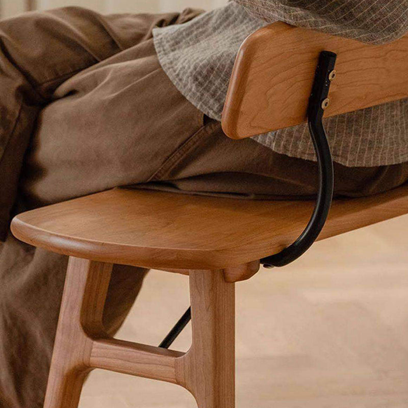 Modern Mid-Century Oval Rubberwood Iron Comfortable Bench Backrest Armless For Dining Room & Entryway
