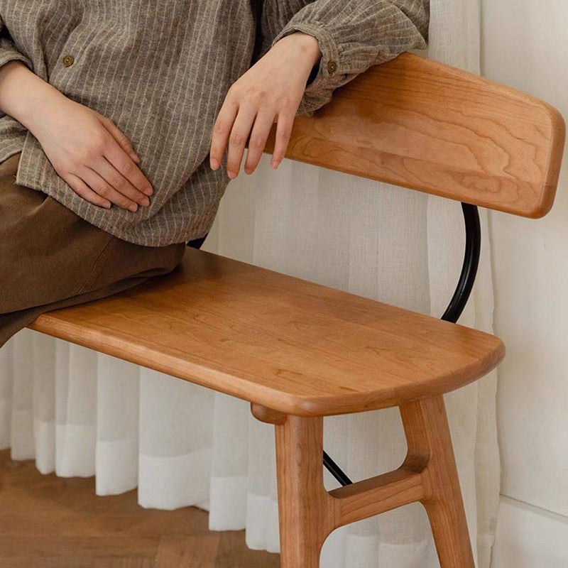Modern Mid-Century Oval Rubberwood Iron Comfortable Bench Backrest Armless For Dining Room & Entryway