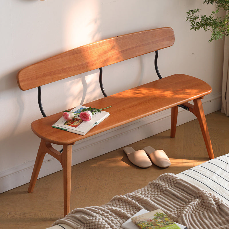 Modern Mid-Century Oval Rubberwood Iron Comfortable Bench Backrest Armless For Dining Room & Entryway