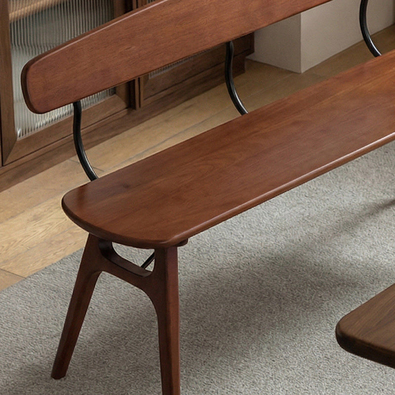 Modern Mid-Century Oval Rubberwood Iron Comfortable Bench Backrest Armless For Dining Room & Entryway