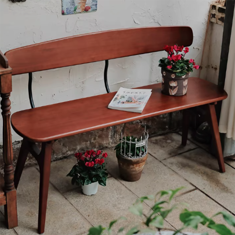 Modern Mid-Century Oval Rubberwood Iron Comfortable Bench Backrest Armless For Dining Room & Entryway