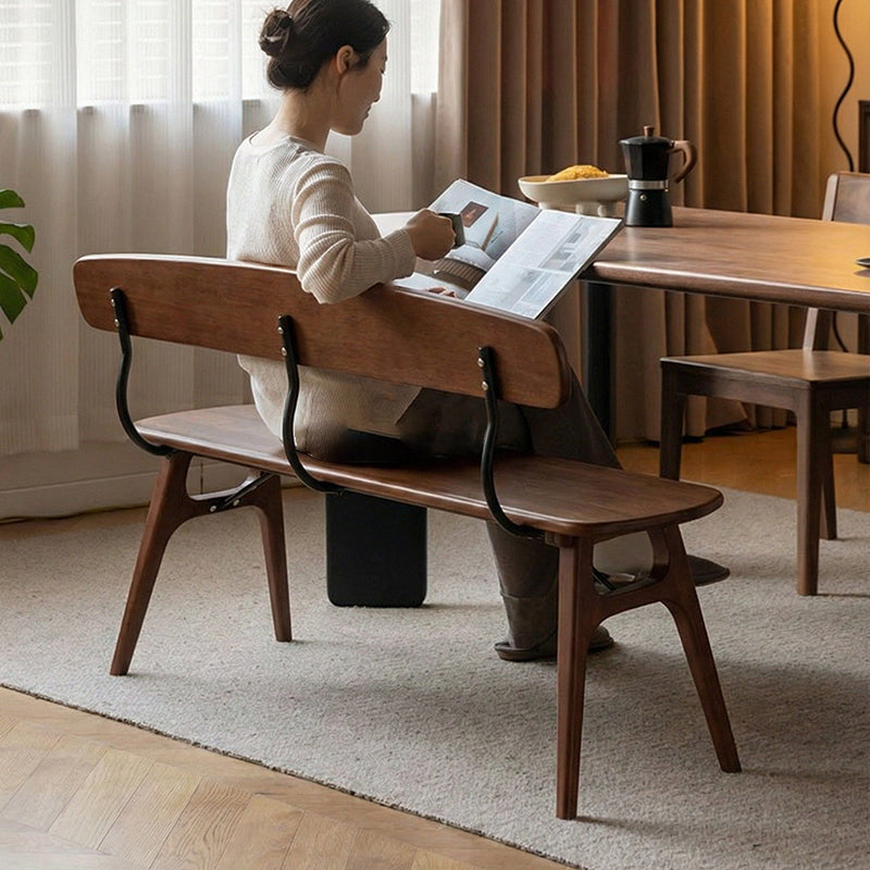 Modern Mid-Century Oval Rubberwood Iron Comfortable Bench Backrest Armless For Dining Room & Entryway