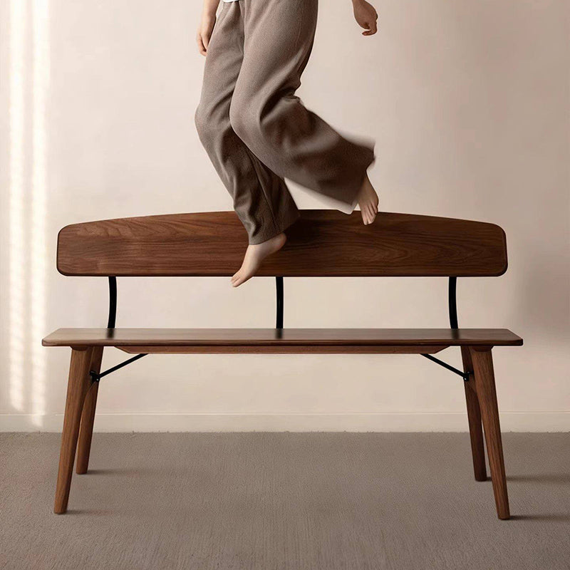 Modern Mid-Century Oval Rubberwood Iron Comfortable Bench Backrest Armless For Dining Room & Entryway