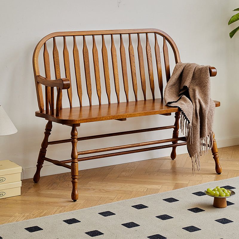 Traditional Vintage Hollow Trapezoidal Red Oak Plywood Bench Backrest Armrest For Dining Room & Balcony