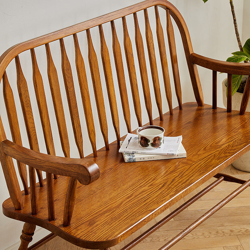 Traditional Vintage Hollow Trapezoidal Red Oak Plywood Bench Backrest Armrest For Dining Room & Balcony