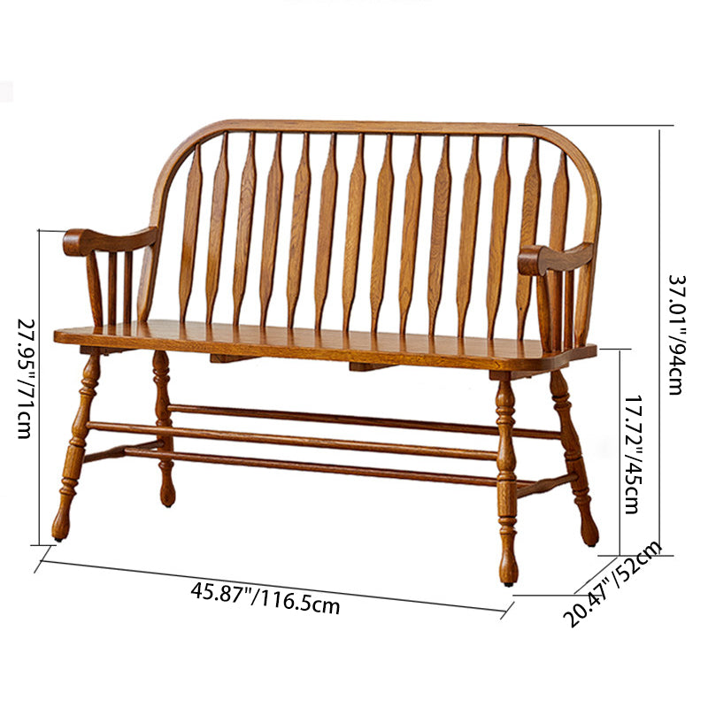 Traditional Vintage Hollow Trapezoidal Red Oak Plywood Bench Backrest Armrest For Dining Room & Balcony