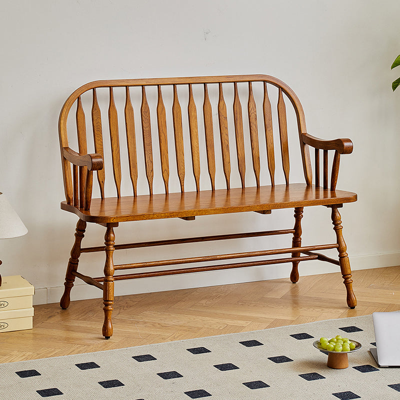Traditional Vintage Hollow Trapezoidal Red Oak Plywood Bench Backrest Armrest For Dining Room & Balcony