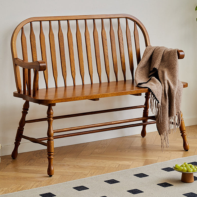 Traditional Vintage Hollow Trapezoidal Red Oak Plywood Bench Backrest Armrest For Dining Room & Balcony