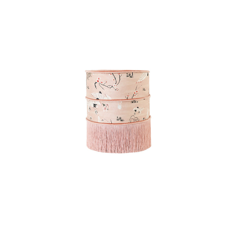 Traditional Chinese Cylindrical Printed Velvet PU Leather Solid Wood Vanity Stool Backless Armless For Bedroom