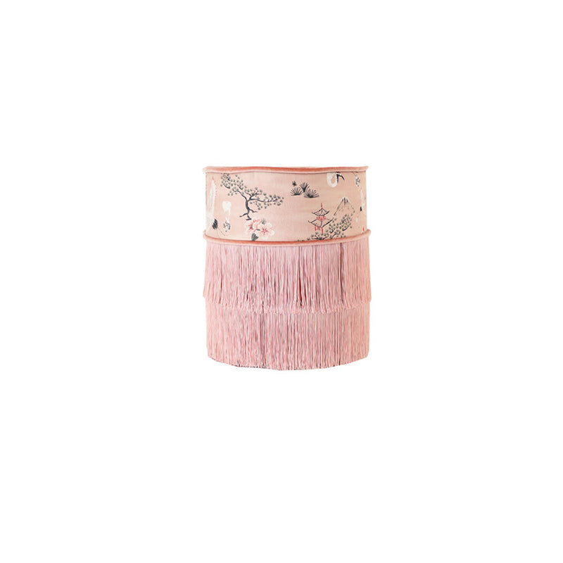 Traditional Chinese Cylindrical Printed Velvet PU Leather Solid Wood Vanity Stool Backless Armless For Bedroom