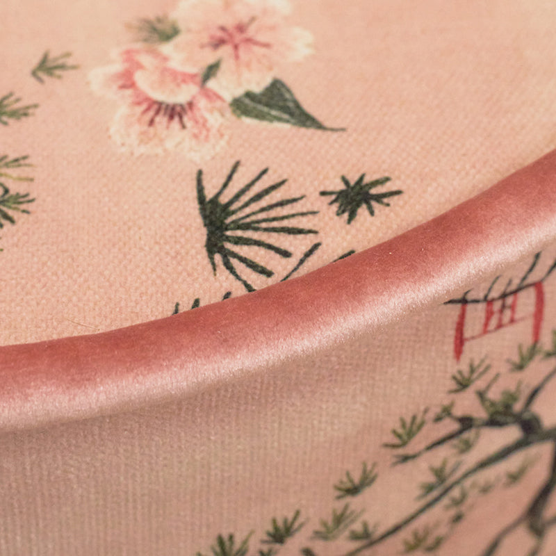 Traditional Chinese Cylindrical Printed Velvet PU Leather Solid Wood Vanity Stool Backless Armless For Bedroom