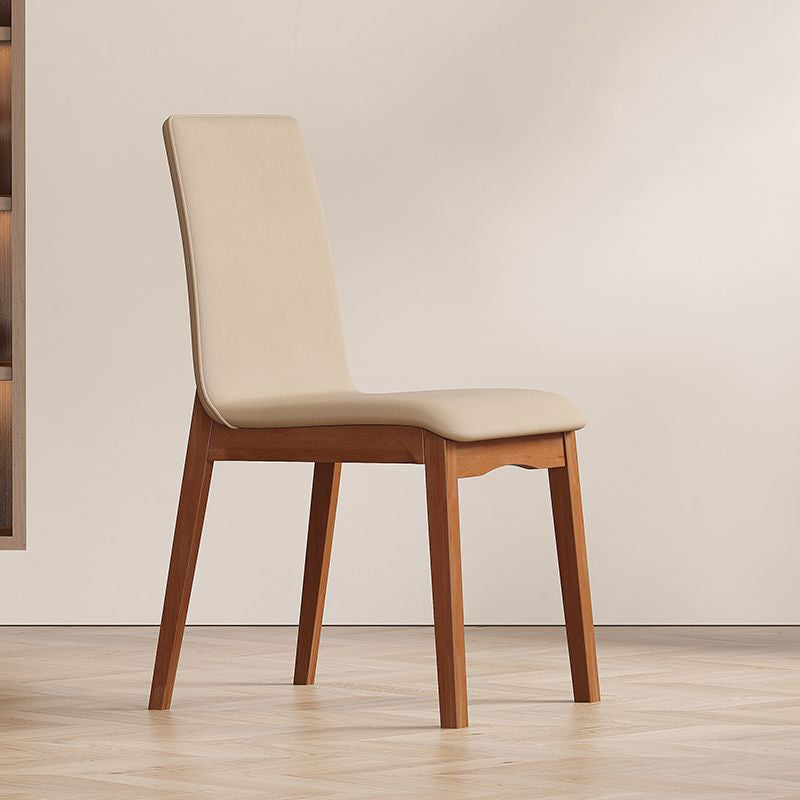 Contemporary Scandinavian Pine Wood Microfiber Leather Curved Square Dining Chair Backrest For Dining Room