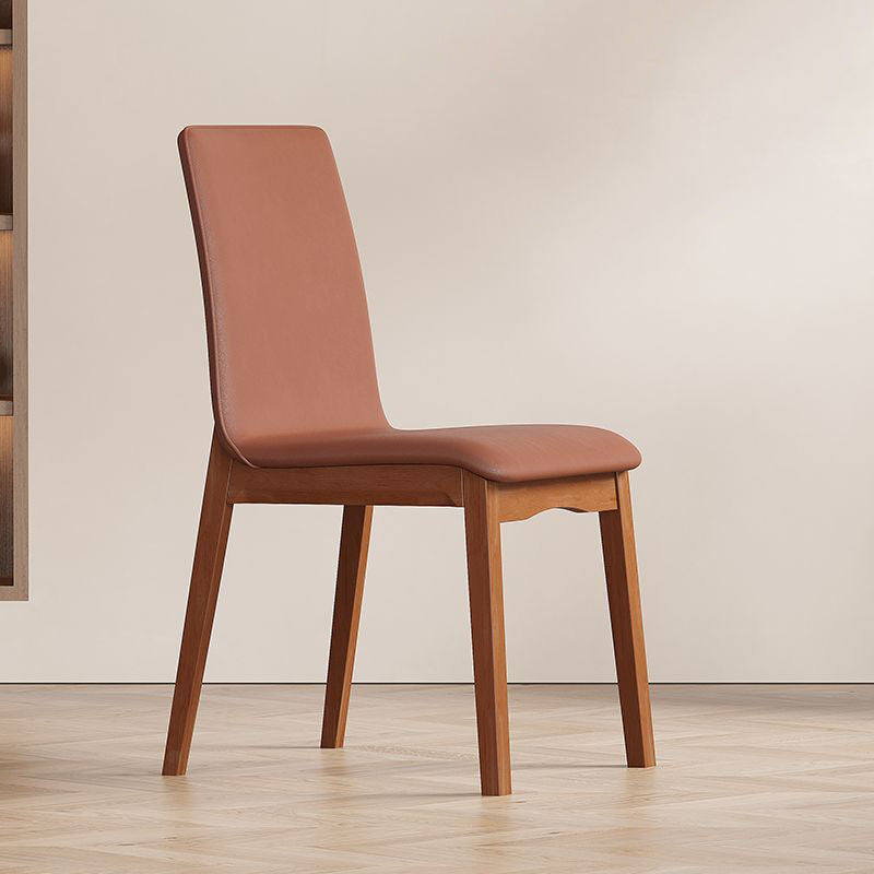 Contemporary Scandinavian Pine Wood Microfiber Leather Curved Square Dining Chair Backrest For Dining Room