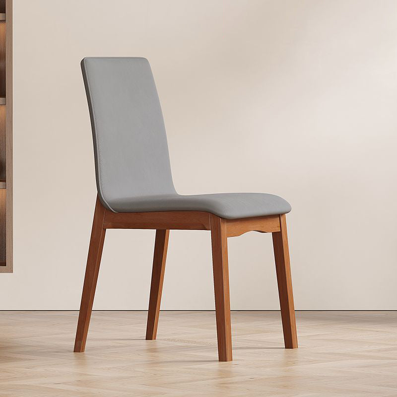 Contemporary Scandinavian Pine Wood Microfiber Leather Curved Square Dining Chair Backrest For Dining Room
