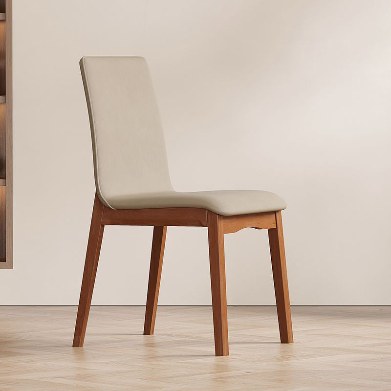 Contemporary Scandinavian Pine Wood Microfiber Leather Curved Square Dining Chair Backrest For Dining Room