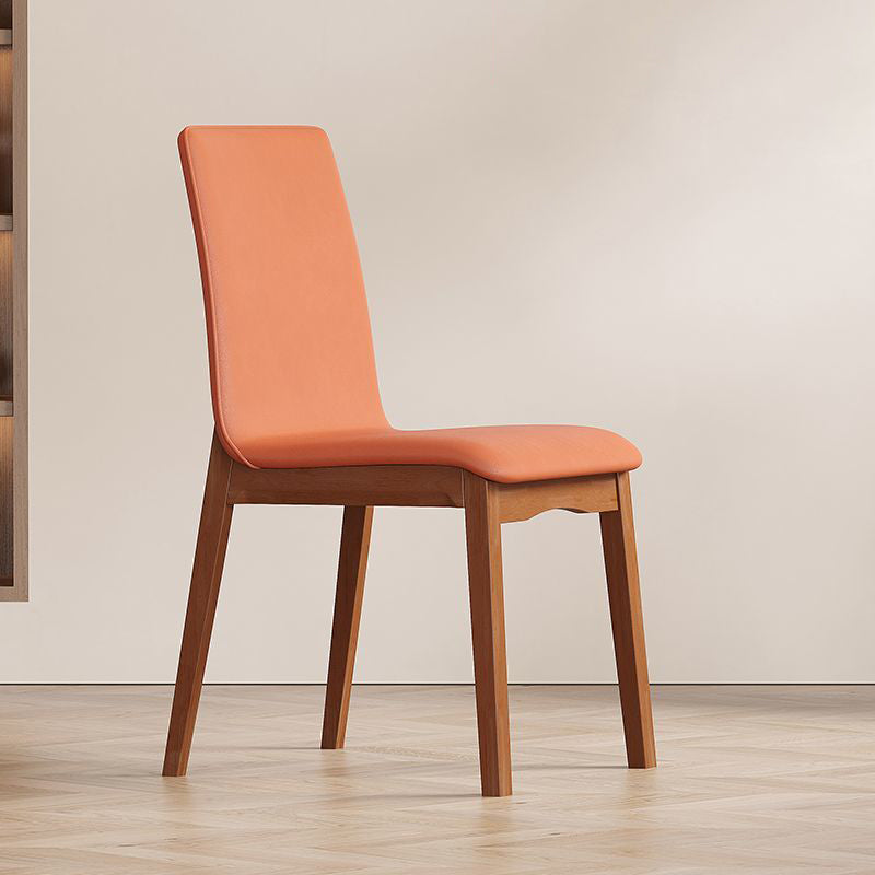 Contemporary Scandinavian Pine Wood Microfiber Leather Curved Square Dining Chair Backrest For Dining Room